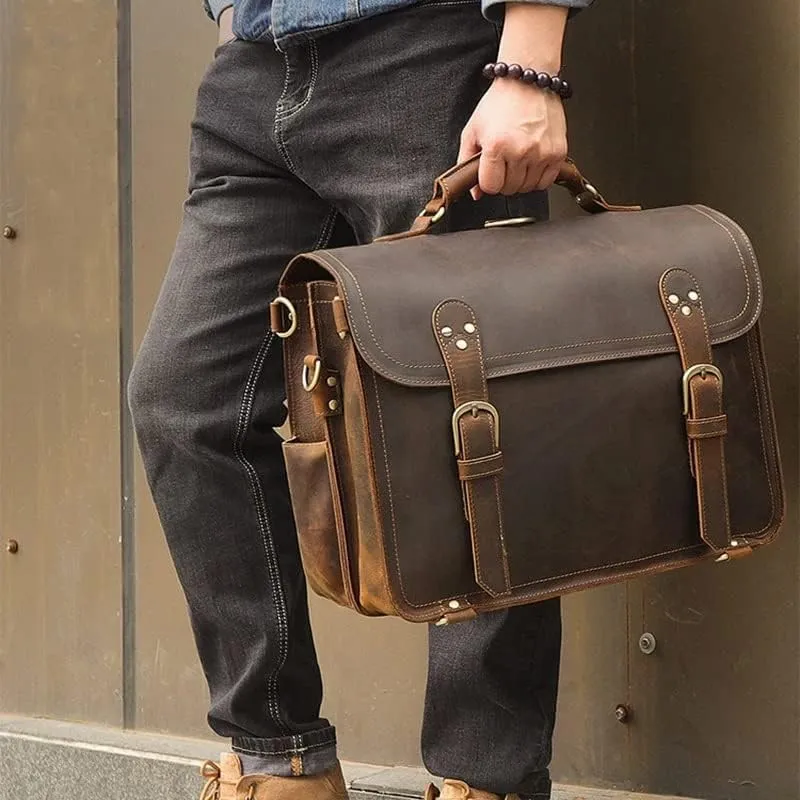 Genuine Leather Men Briefcase Backpack Leather Business Tote Travel Bag