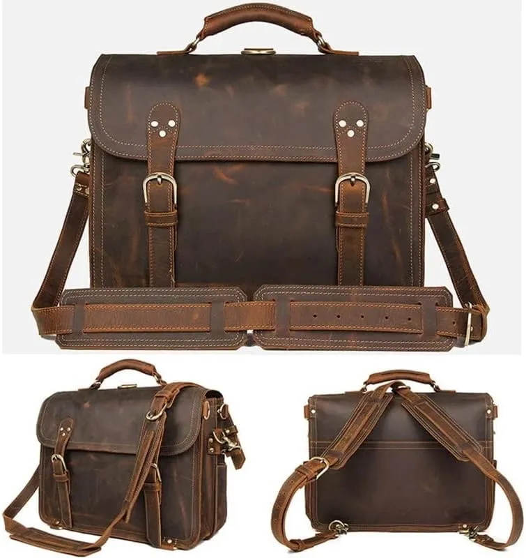 Genuine Leather Men Briefcase Backpack Leather Business Tote Travel Bag