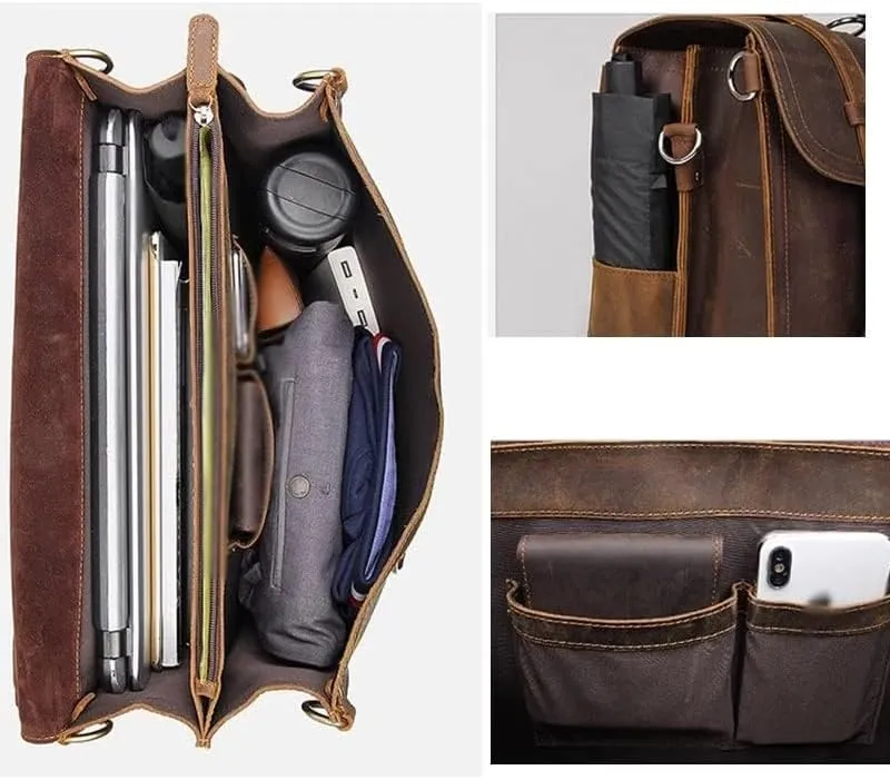 Genuine Leather Men Briefcase Backpack Leather Business Tote Travel Bag