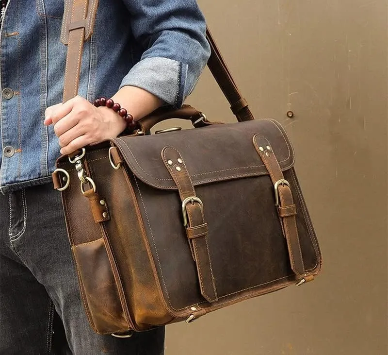 Genuine Leather Men Briefcase Backpack Leather Business Tote Travel Bag