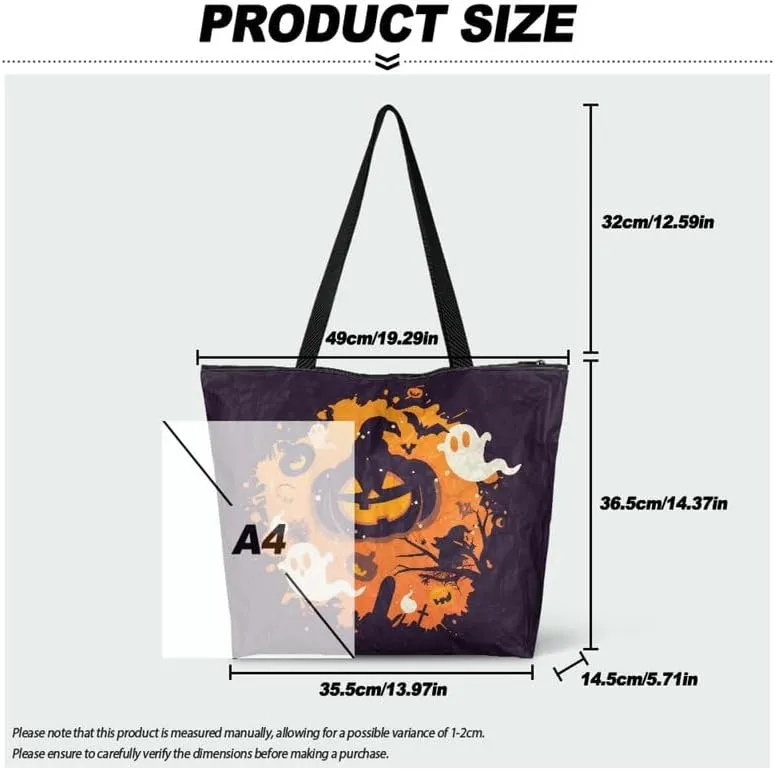 Ghost Bats Pumpkin Paper Tote Bag Colorful Cow Spots Reusable Hand Bag Christmas Pinecone Gift Shoulder Tote Bag