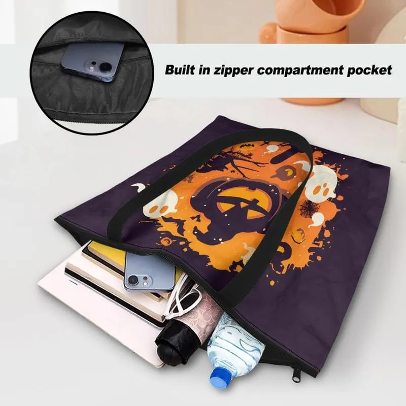 Ghost Bats Pumpkin Paper Tote Bag Colorful Cow Spots Reusable Hand Bag Christmas Pinecone Gift Shoulder Tote Bag