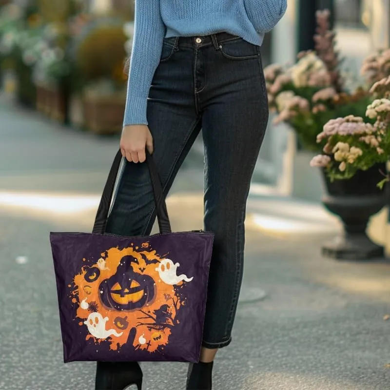 Ghost Bats Pumpkin Paper Tote Bag Colorful Cow Spots Reusable Hand Bag Christmas Pinecone Gift Shoulder Tote Bag