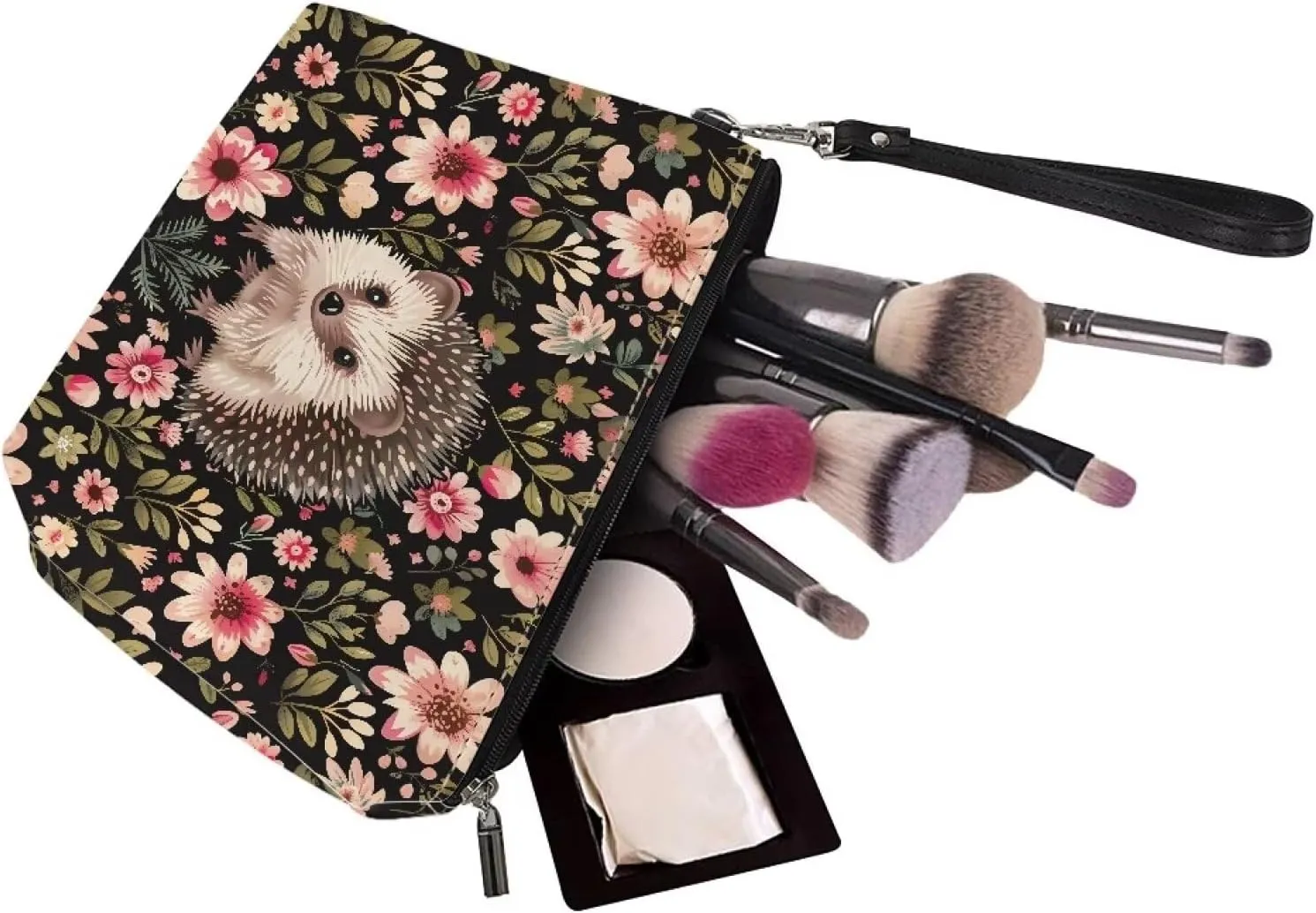 GIFTPUZZ Hedgehog Women's Makeup Bag Travel Cosmetic Toiletry Make Up Tool Storage Organizer Jewelry Digital Accessories Tote Bag Zipper Handbag