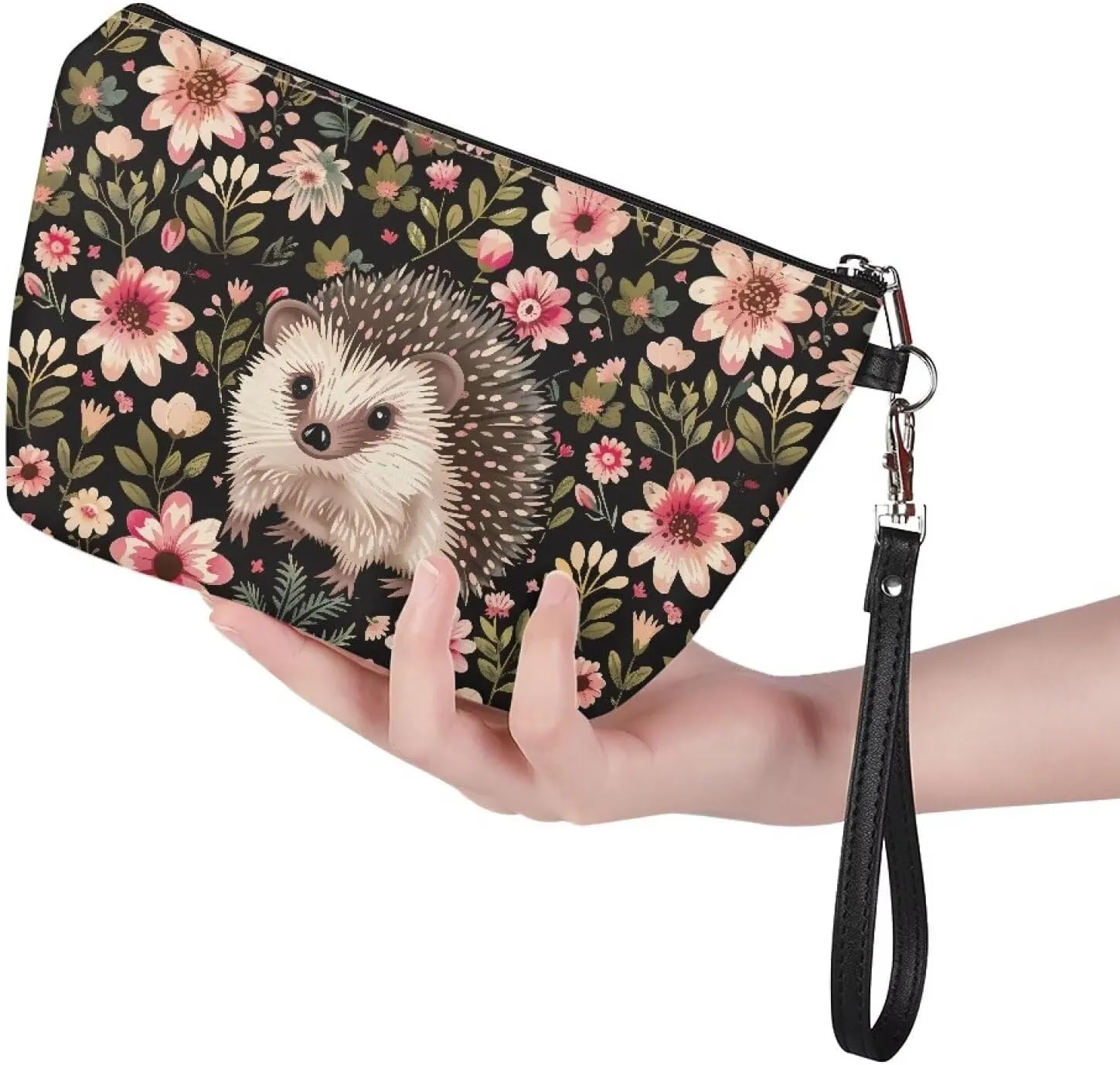 GIFTPUZZ Hedgehog Women's Makeup Bag Travel Cosmetic Toiletry Make Up Tool Storage Organizer Jewelry Digital Accessories Tote Bag Zipper Handbag