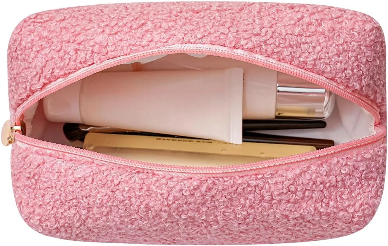 Gleyemor Cute Plush Makeup Bag Travel Pouch Birthday Gifts for Women Wife Her Sister Daughter Christmas Gifts Essential Bag (Pink)