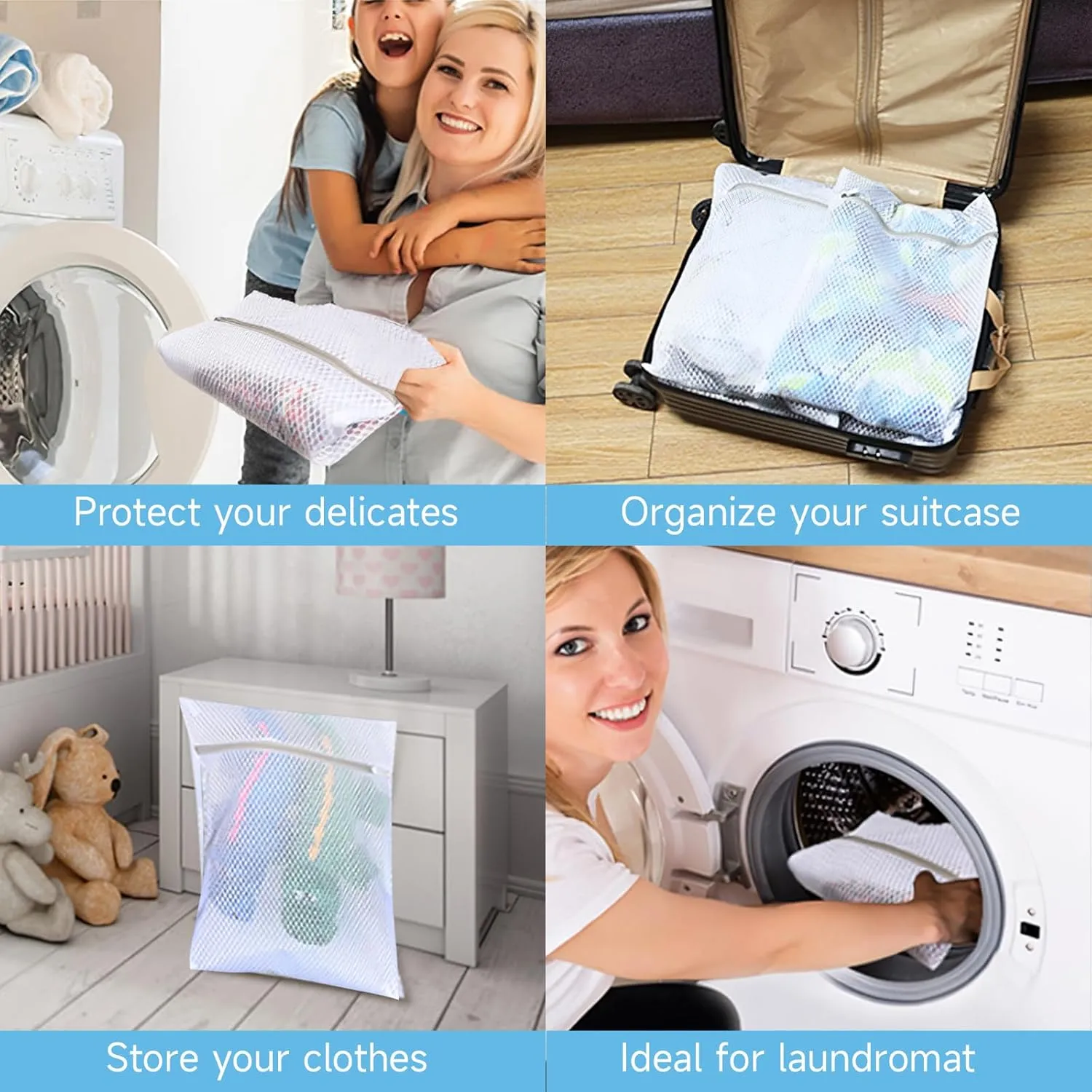 GOGOODA Mesh Laundry Bags for Delicates, 5 Set(3 Medium, 2 XL Large)- Honeycomb Mesh Lingerie Bags, Zipper Closure for Bras, Underwear & Baby Clothes