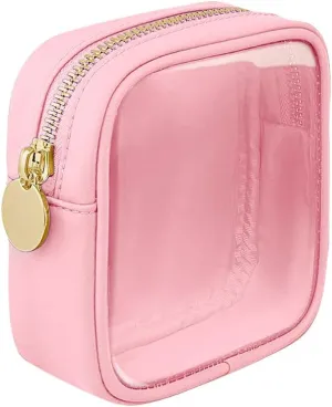 GSHLLO Small Nylon PVC Cosmetic Travel Bag Mini Clear Makeup Bag Waterproof Toiletry Storage Clutch Coin Zipper Pouch Beauty Skincare Bag for Women Girls Pink