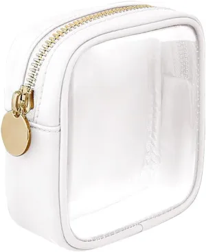 GSHLLO Small Nylon PVC Cosmetic Travel Bag Mini Clear Makeup Bag Waterproof Toiletry Storage Clutch Coin Zipper Pouch Beauty Skincare Bag for Women Girls White
