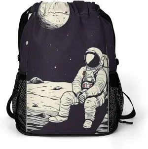 Gym Bag for Women Men Astronaut on MoonTravel Duffel Bag Large Capacity Sports Drawstring Backpack