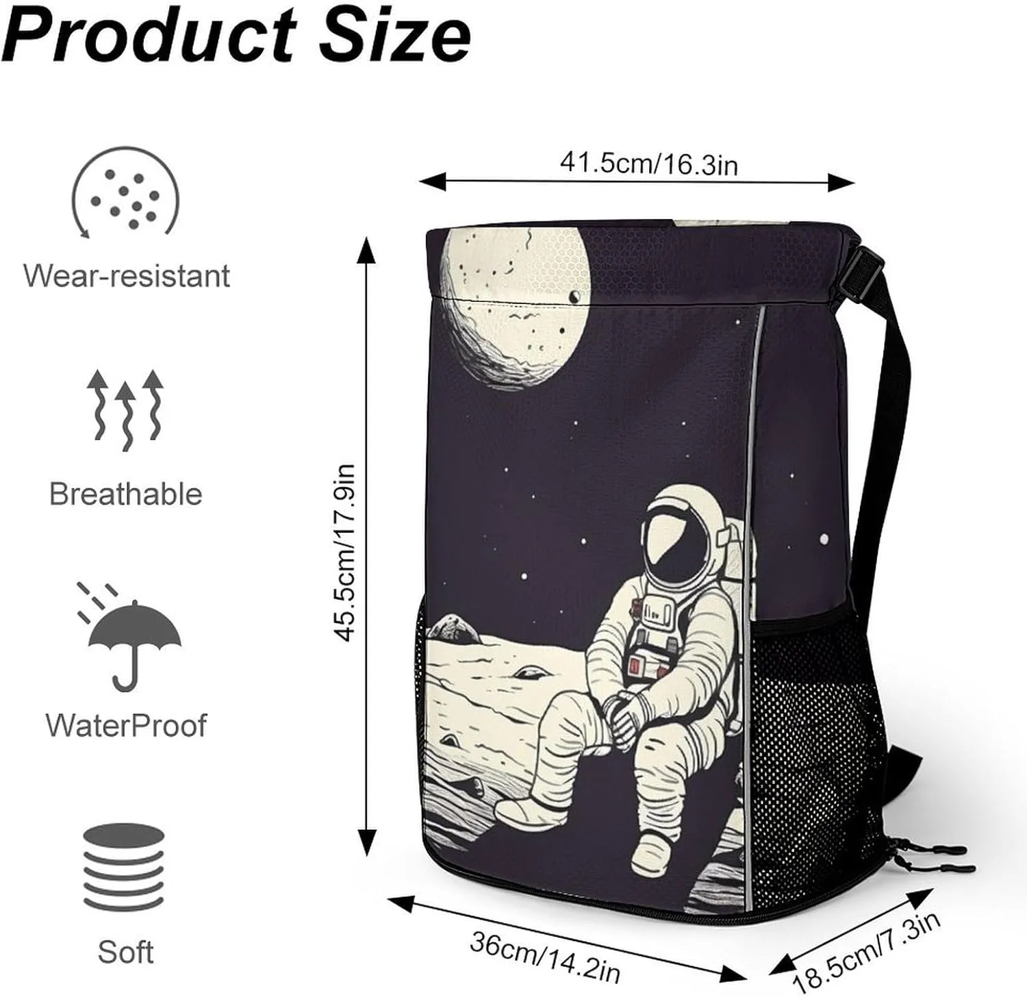 Gym Bag for Women Men Astronaut on MoonTravel Duffel Bag Large Capacity Sports Drawstring Backpack
