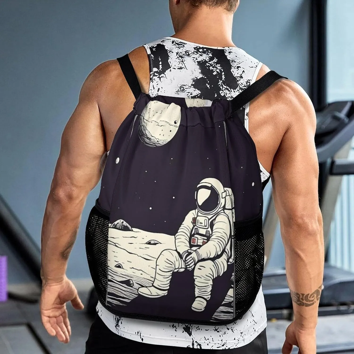 Gym Bag for Women Men Astronaut on MoonTravel Duffel Bag Large Capacity Sports Drawstring Backpack