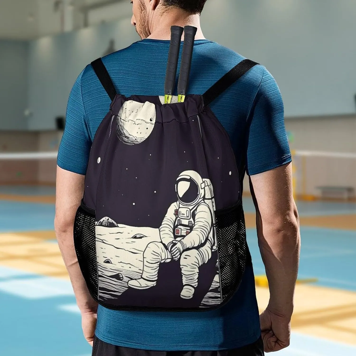 Gym Bag for Women Men Astronaut on MoonTravel Duffel Bag Large Capacity Sports Drawstring Backpack