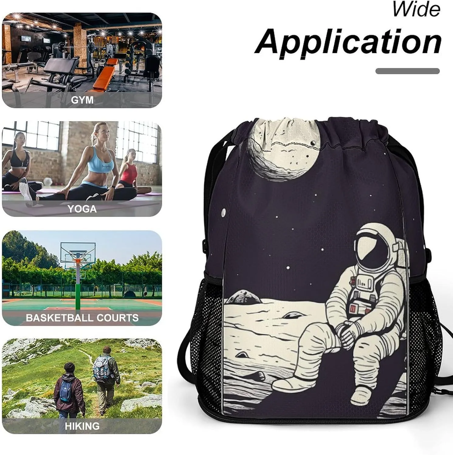 Gym Bag for Women Men Astronaut on MoonTravel Duffel Bag Large Capacity Sports Drawstring Backpack