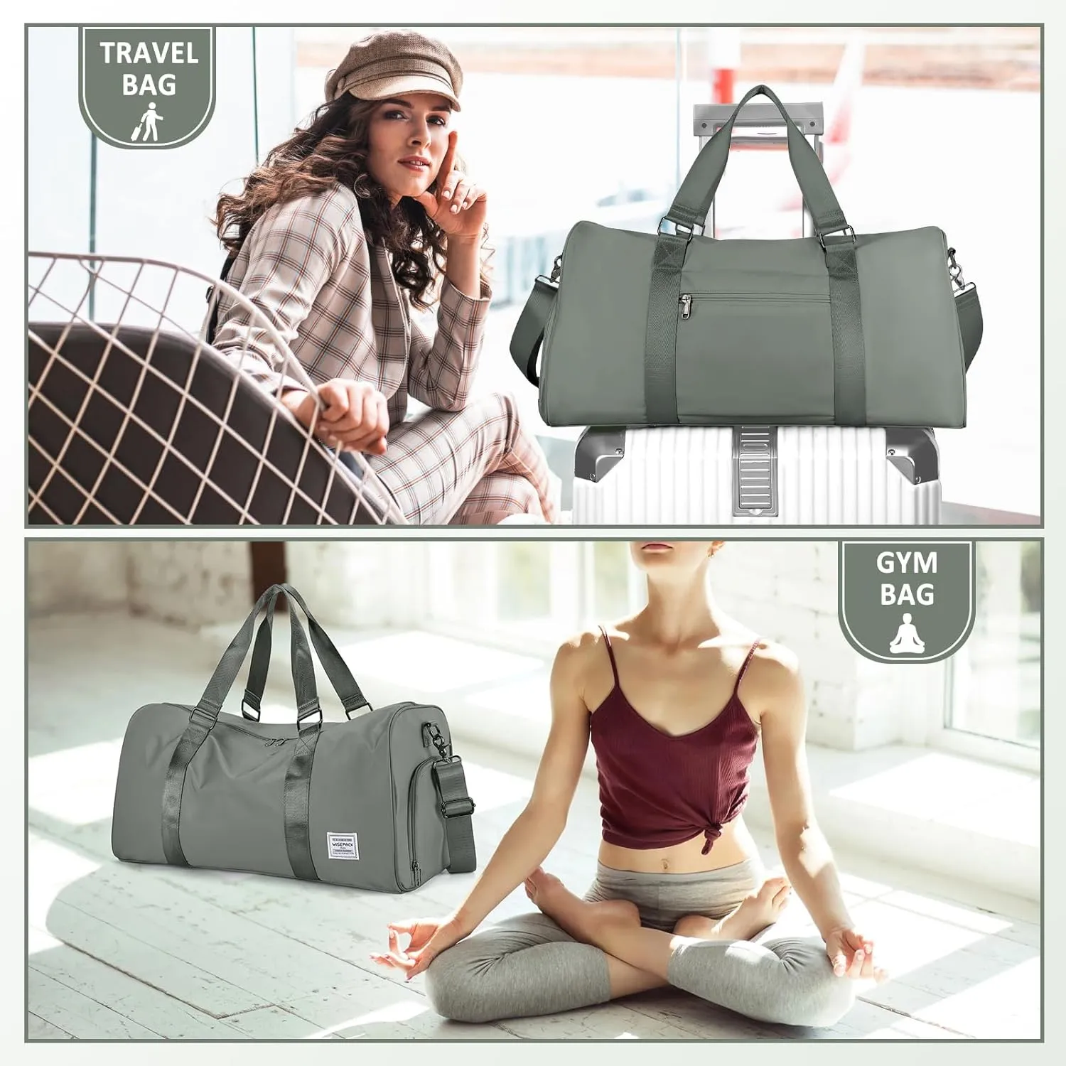 Gym Bag With Shoe Compartment, Sports Duffle for Men and Women, Travel Tote, Weekender Overnight, Personal Item Carry-on, Workout Bag for Sports - Green