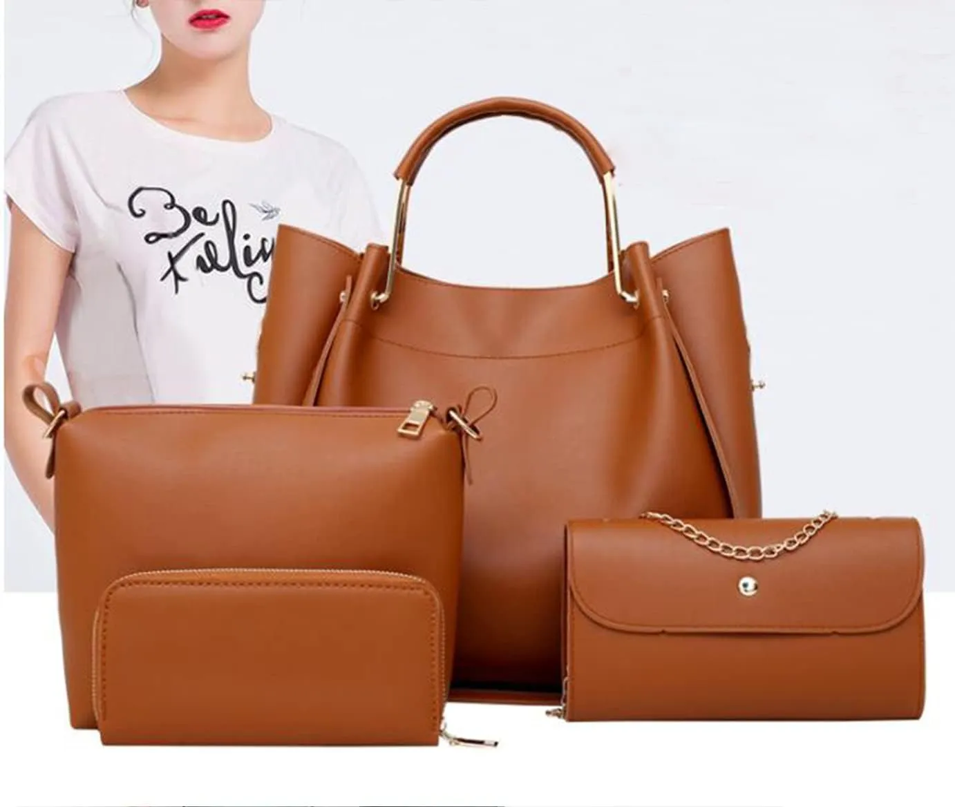 Handbag for Women 4Pcs Set Tote Shoulder Crossbody Bag Satchel Purses Wallet Bucket Bag