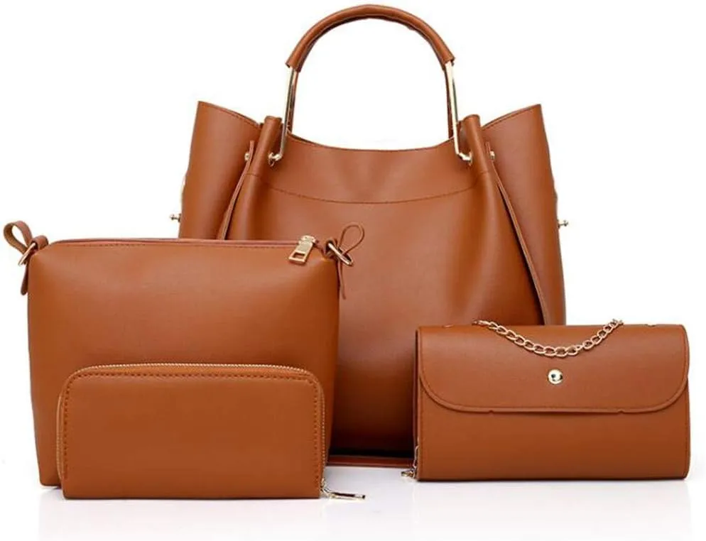 Handbag for Women 4Pcs Set Tote Shoulder Crossbody Bag Satchel Purses Wallet Bucket Bag