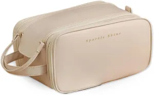 Hanging Travel Makeup Bag Organizer for Women & Men - Waterproof Pouch for Toiletries, Cosmetics, Beauty, Jewelry & Skin Care with Handle (In Beige)