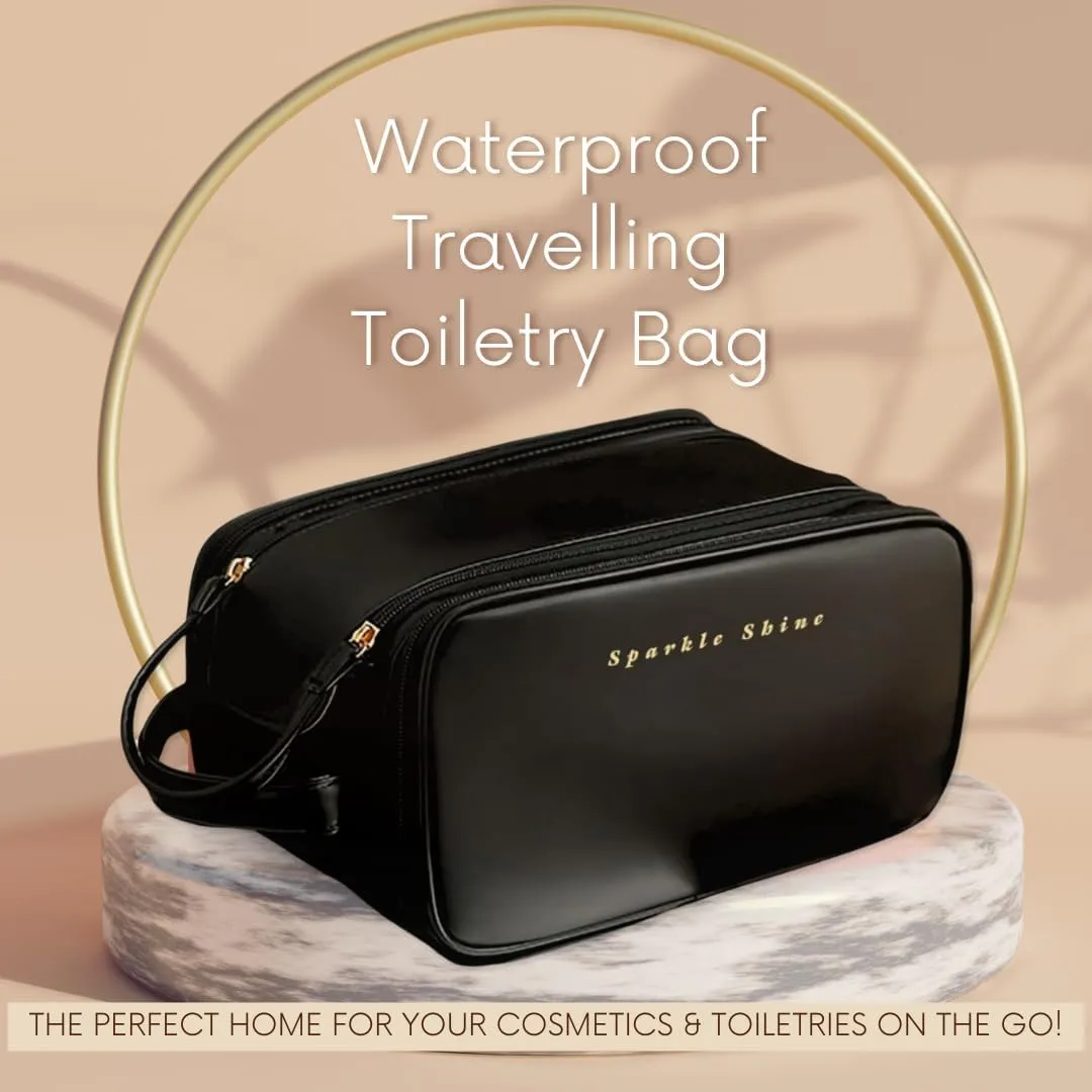 Hanging Travel Makeup Bag Organizer for Women & Men - Waterproof Pouch for Toiletries, Cosmetics, Beauty, Jewelry & Skin Care with Handle (In Black)