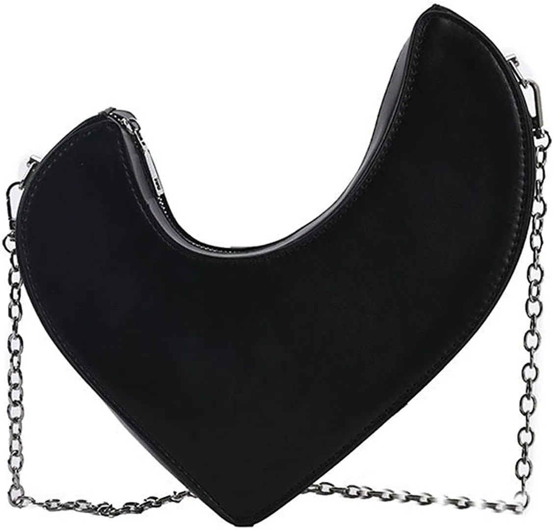 Heart-Shaped Hobo Bag PU Leather Shoulder Bag Leopard Chain Bag Fashion Creative Personality Purse Clutch Handbag