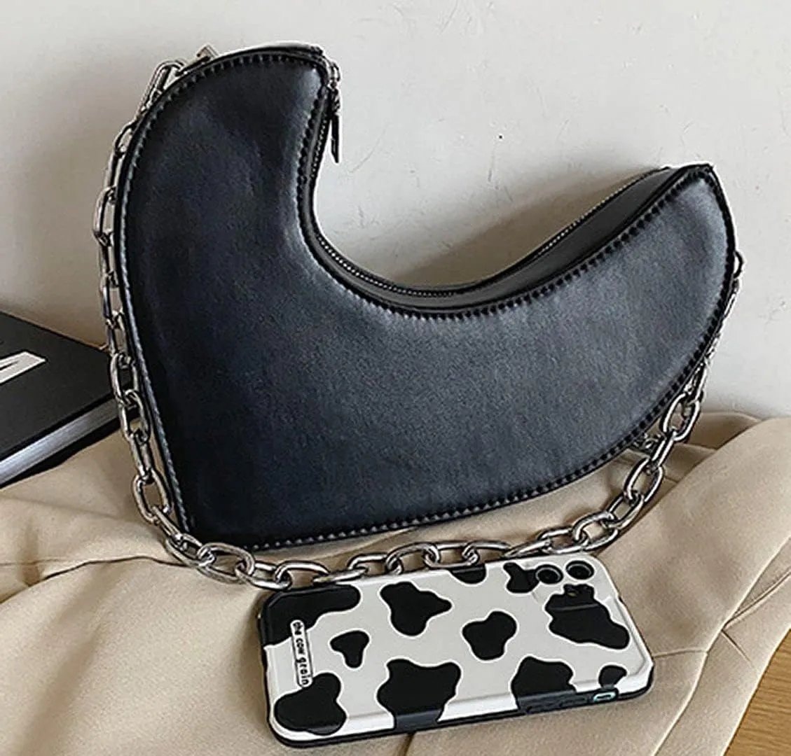 Heart-Shaped Hobo Bag PU Leather Shoulder Bag Leopard Chain Bag Fashion Creative Personality Purse Clutch Handbag