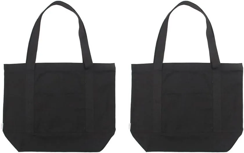 Heavy Duty 100% Cotton Canvas Zipper Beach Shoulder Grocery Tote Bag With Outer Pocket 2-pack