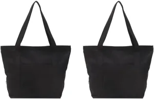 Heavy Duty 100% Cotton Canvas Zipper Beach Shoulder Grocery Tote Bag With Outer Pocket 2-pack