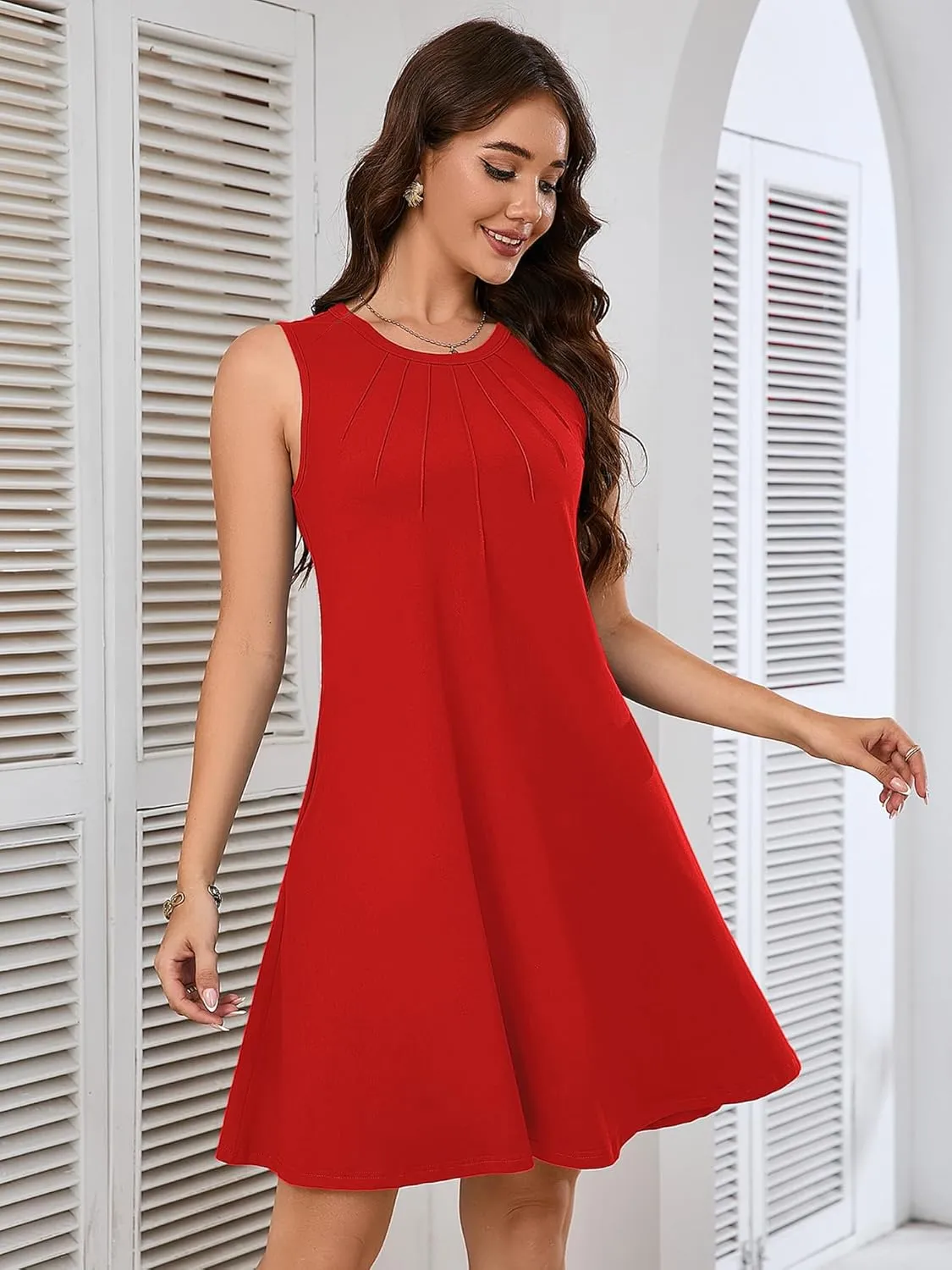 Heymoments Women's Summer Sleeveless Crew Neck Midi Dresses Casual Loose Fitted Tank Sundress with Pockets