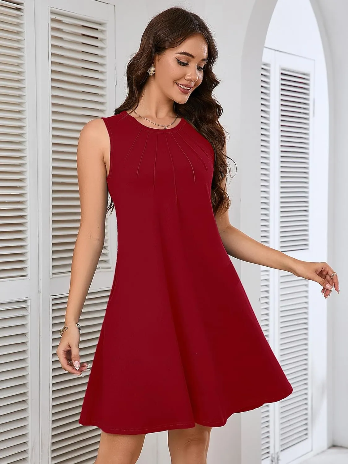 Heymoments Women's Summer Sleeveless Crew Neck Midi Dresses Casual Loose Fitted Tank Sundress with Pockets