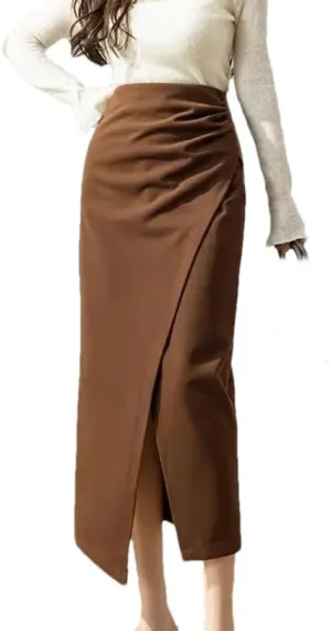 Hgvcfcv Women's High Waist Pencil Skirt Women's Autumn Korean Style Solid Color Woolen Office Ladies Black Skirt