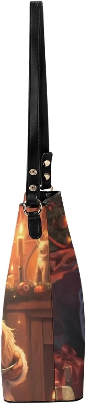 Hobo Bags for Women Fall Maple Leaves Leather Handbags Designer Shoulder Bucket Crossbody Purse