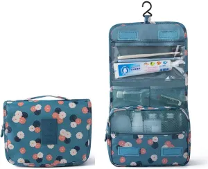 Home Multifunction Travel Portable Hanging Makeup Cosmetic Bag Storage Bathroom Shower Organizer Toiletry Case Holder w Handle for Brushes Toiletry Jewelry Storage(Blue Flower)