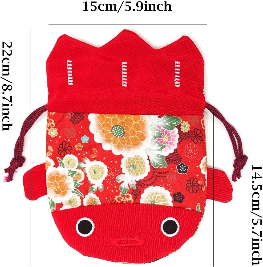 Honbay Cute Japanese Style Goldfish Drawstring Bag Gift Bag Cosmetic Bag Jewelry Pouch Coin Purse, 22x15cm/8.7x5.9inch (Red)