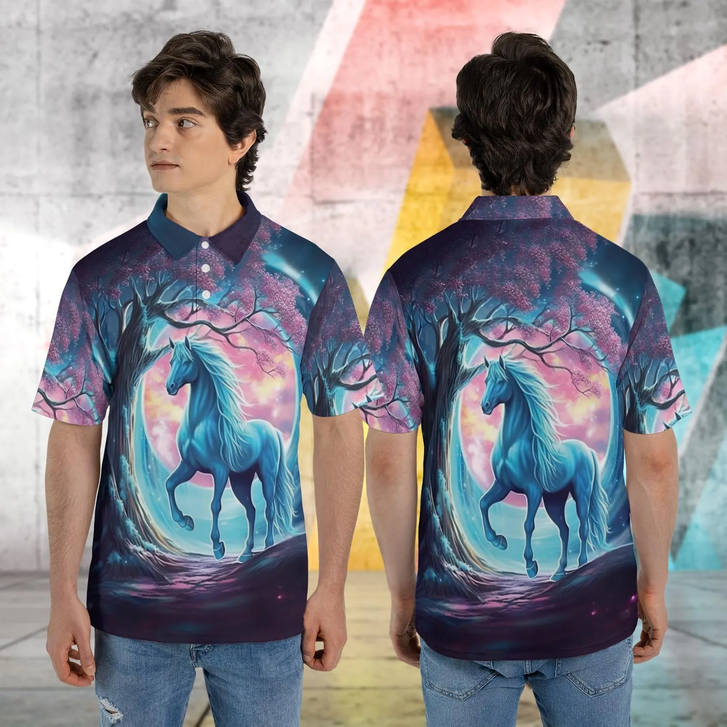 Horse Lovers Polo Shirts for Men - Love Horse Mens Quick Dry Short Sleeve Polo Shirts Series 23