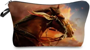 Horse Makeup Bag Cute Small Organizer Bag Battle Steed Travel Toiletry Zipper Pouch Horse Painting Cosmetic Bag Birthday Present for Horse Lovers Women Friends
