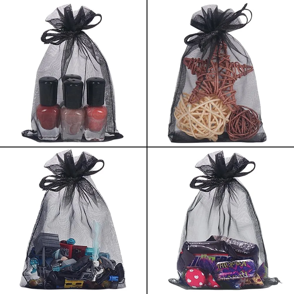 HRX Package 100pcs Black Organza Gift Bags 4 x 6 inches Wedding Christmas Favors Jewelry Pouches