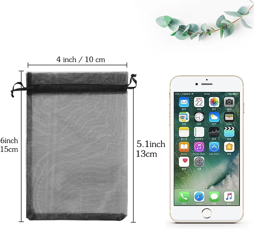 HRX Package 100pcs Black Organza Gift Bags 4 x 6 inches Wedding Christmas Favors Jewelry Pouches