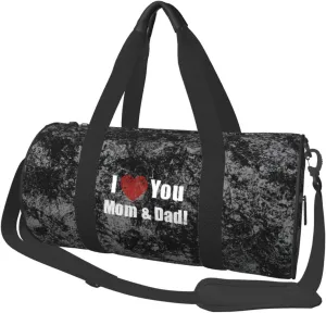 I Love You Mom&Dad Convertible Garment Bag with Shoulder Strap, Carry on Garment Duffel Bag for Men Women - Rolling Foldable for Travel Luggage Bags (Black)