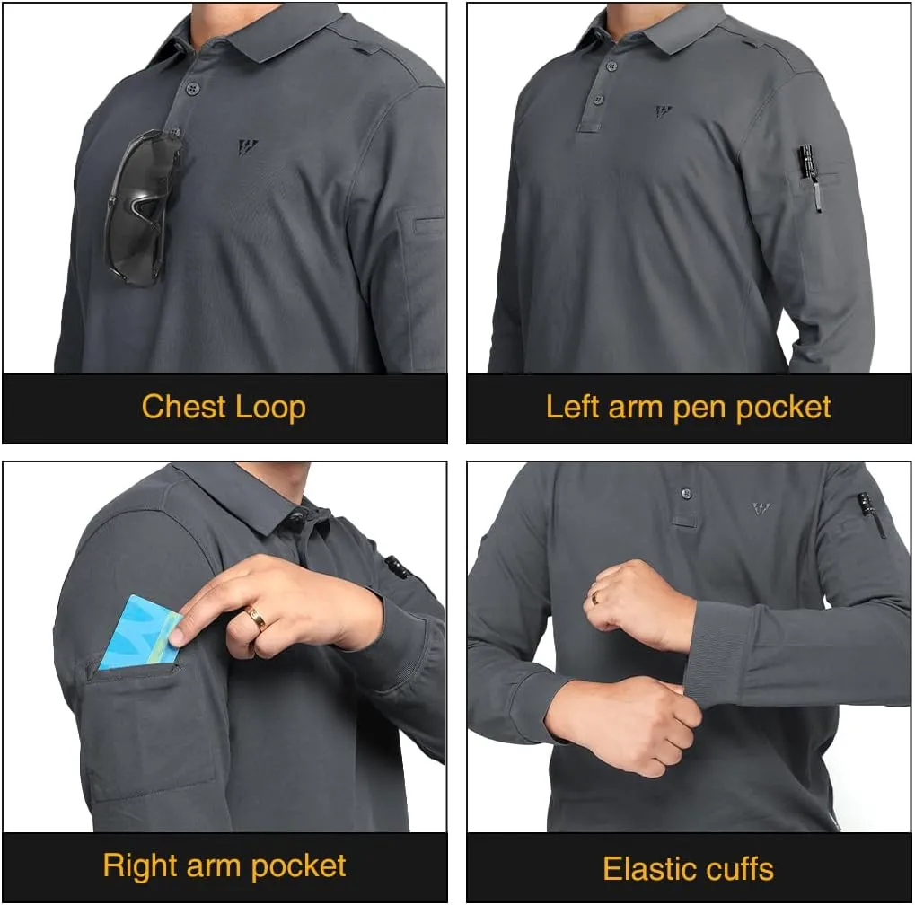 IDOGEAR Men's Shirts Long Sleeve Golf Shirt Quick Dry Collar Shirts Tactical Casual Work Fish Outdoor Clothing