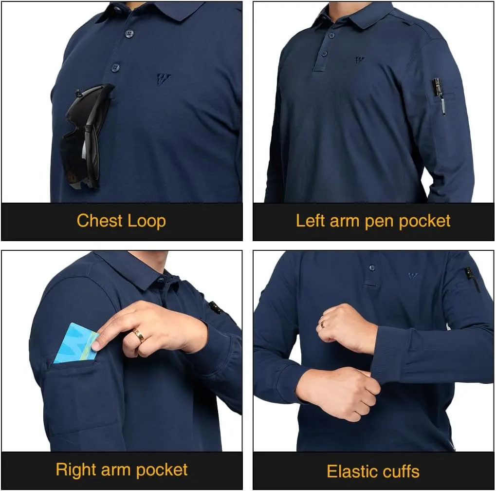 IDOGEAR Men's Shirts Long Sleeve Golf Shirt Quick Dry Collar Shirts Tactical Casual Work Fish Outdoor Clothing