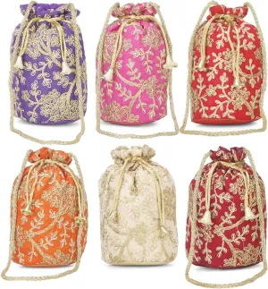Indian Velvet Potli (Pack of 6 Potli Bag in assorted color), Jwelery Pouch, Coins Pouch