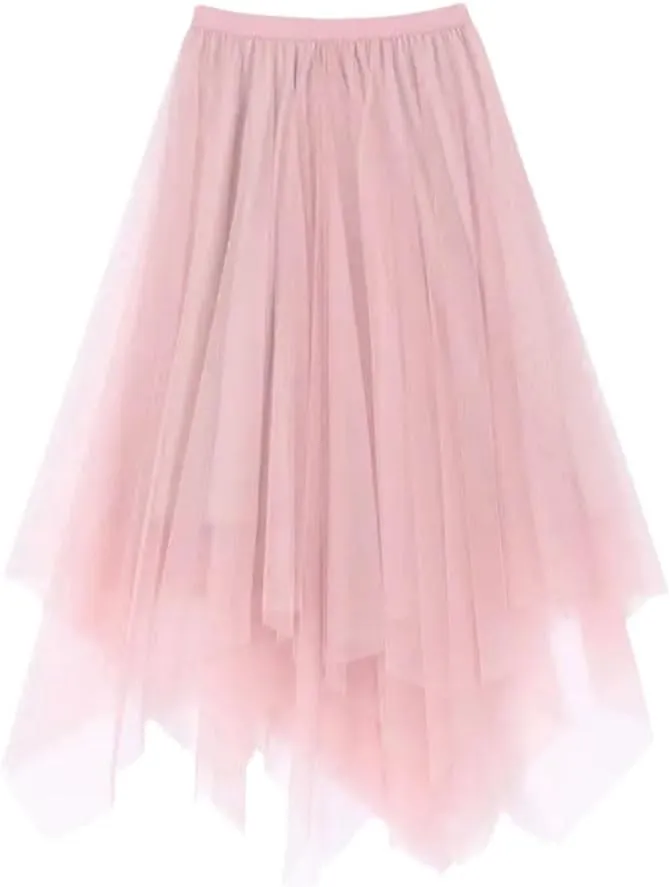 Irregular Solid Color Pleated Skirt Women High Classic Casual All-Match Lady A-Line Skirt
