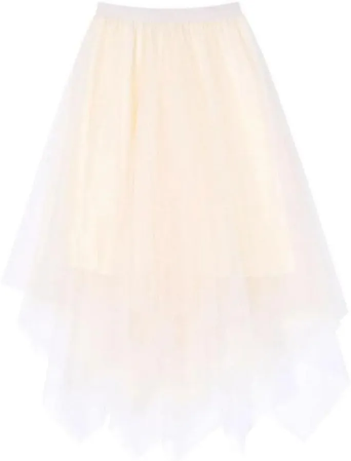 Irregular Solid Color Pleated Skirt Women High Classic Casual All-Match Lady A-Line Skirt