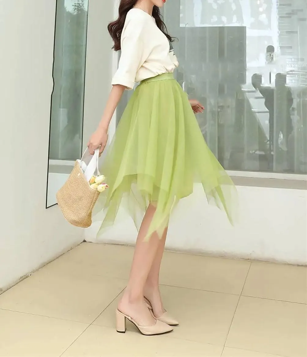 Irregular Solid Color Pleated Skirt Women High Classic Casual All-Match Lady A-Line Skirt