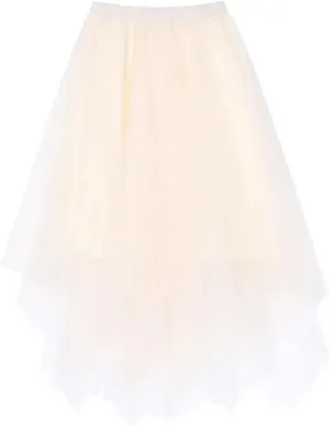 Irregular Solid Color Pleated Skirt Women High Classic Casual All-Match Lady A-Line Skirt