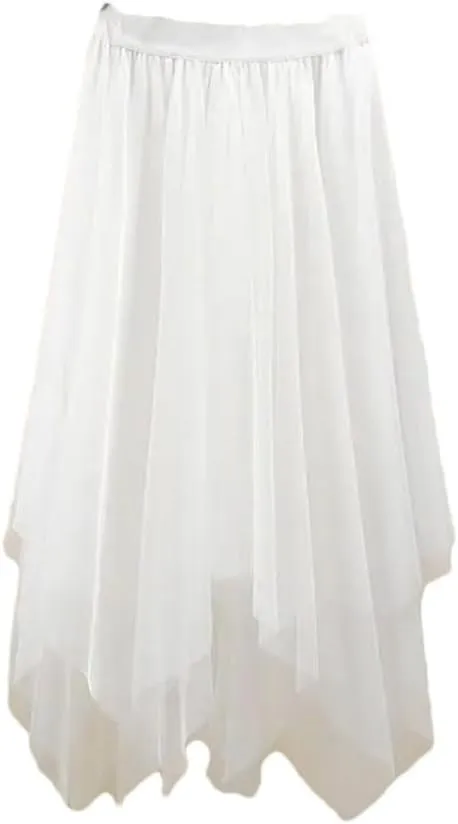Irregular Solid Color Pleated Skirt Women High Classic Casual All-Match Lady A-Line Skirt