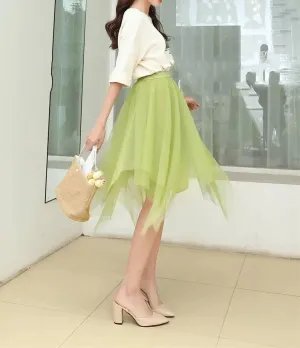 Irregular Solid Color Pleated Skirt Women High Classic Casual All-Match Lady A-Line Skirt