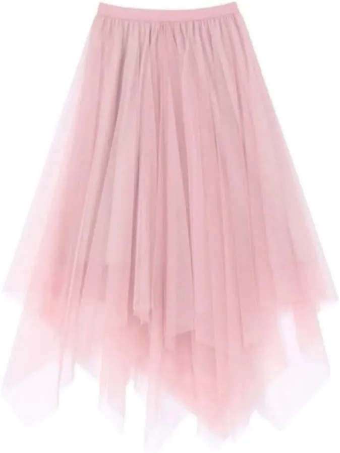 Irregular Solid Color Pleated Skirt Women High Classic Casual All-Match Lady A-Line Skirt