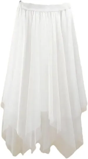 Irregular Solid Color Pleated Skirt Women High Classic Casual All-Match Lady A-Line Skirt