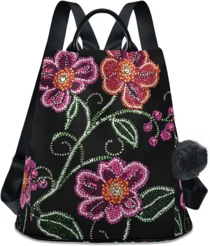 Jewelry Flower Backpack for Women Anti Theft Large Fashion Travel Shoulder Bag Purse Rucksack Lightweight